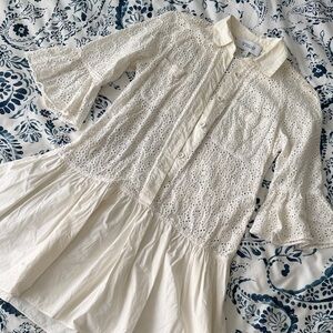 Derek Lam White Eyelet Lace Button-Front Dress